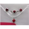 Image 1 : NECKLACE, EARRING & RING SET - 3.75 CTW RICH, DEEP RED RUBY'S IN STERLING SILVER SETTINGS - INCLUDES
