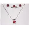 Image 3 : NECKLACE, EARRING & RING SET - 3.75 CTW RICH, DEEP RED RUBY'S IN STERLING SILVER SETTINGS - INCLUDES