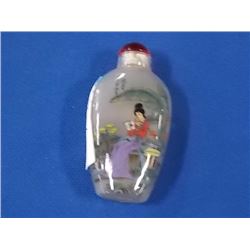 SNUFF BOTTLE- HAND PAINTED - WITH LID