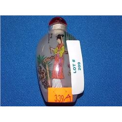 SNUFF BOTTLE - HAND PAINTED - WITH LID LADY PINK DRESS