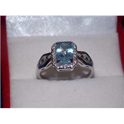 RING - 2CT BLUE AND 2 WHITE TOPAZ IN STERLING SILVER SOLITAIRE DESIGNED SETTING - RETAIL ESTIMATE $3