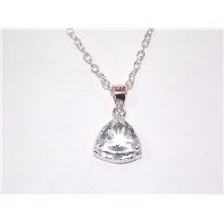 NECKLACE - TRILLUON FACETED GREEN AMETHYST & DIAMOND IN STERLING SILVER PENDANT WITH STERLING SILVER
