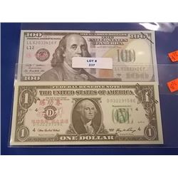 BILLS - 2 TTL - $100 USA & $1 USA - NOT LEGAL TENDAR
