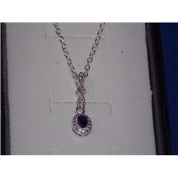 NECKLACE - BLUE SAPPHIRE & DIAMOND IN STERLING SILVER SETTING - RETAIL ESTIMATE $325
