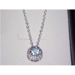 NECKLACE - 2CT ROUND CUT LIVELY SKY BLUE TOPAZ & DIAMOND IN STERLING SILVER SETTING - SLIDE DESIGN -