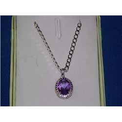 NECKLACE - 3.5CT OVAL FACETED PURPLE AMETHYST & DIAOMND IN STERLING SILVER SETTING - INCLUDES CERTIF