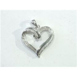 PENDANT - DIAMONDS IN STERLING SILVER RIBBON HEART DESIGN SETTING - WITH CERTIFICATE $737
