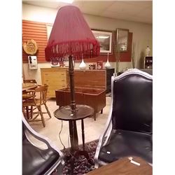 VINTAGE WOOD FLOOR LAMP WITH SIDE TABLE - WITH SHADE