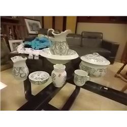 VINTAGE BASIN & JUG SET - 8PC - BRUSSLES - as-is
