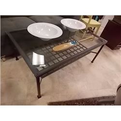 GLASS TOP METAL COFFEE TABLE - WITH LOWER SHELF