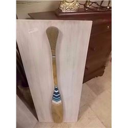 DECORATIVE HAND CRAFTED WOOD PADDLE ON PLAQUE