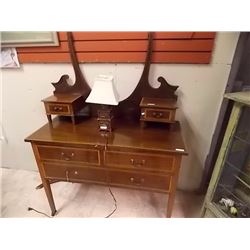 MAHOGANY ART NEUVEAU DRESSER WITH SATIN RIBBON EDGING AND INLAID TOP - NEEDS MIRROR
