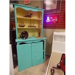 BEDROOM CHILD'S SHELF UNIT - PAINTED BLUE - DOORS NEED REATTACHING