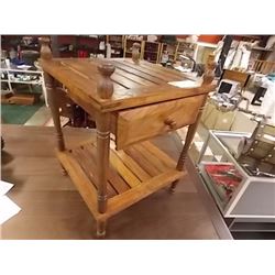 TEAK  & BRASS WOOD RACK - 2 TIER - WITH DRAWER