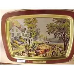 VINTAGE TIN TRY - HARVEST TIME - CURRIER & IVES