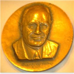 Conrad Hilton Bronze High relief Medal, "To Commemorate The Opening of Hilton Inn Aurora-Illinois Au