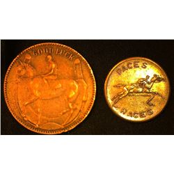 Pair of early Equestrian Tokens, both depict horses with riders.