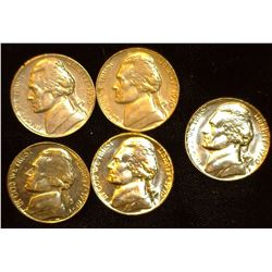 (4) Mint State & (1) circulated 1970 D Jefferson Nickels.