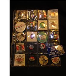 (19) Political Pin-backs and etc. in a plastic coin page.