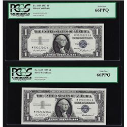 (2) Sequential 1957 $1 Silver Certificate Notes PCGS Gem New 66PPQ