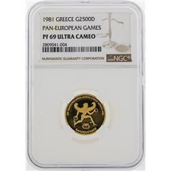 1981 Greece $2500D Pan European Games Gold Coin NGC PF69 Ultra Cameo