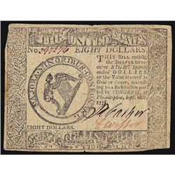 September 26, 1778 $8 Continental Currency Note