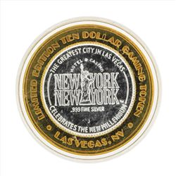 .999 Silver New York New York $10 Casino Gaming Token Limited Edition