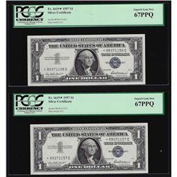 (2) Sequential 1957 $1 Silver Certificate STAR Notes PCGS Superb Gem New 67PPQ