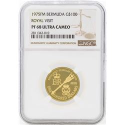 1975FM $100 Bermuda Royal Visit Gold Coin NGC PF68 Ultra Cameo