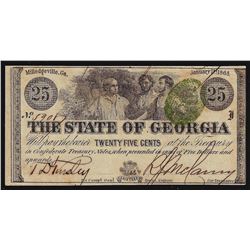 1863 Twenty-Five Cents The State of Georgia Obsolete Note