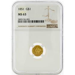 1853 $1 Liberty Head Gold Dollar Coin PCGS MS63