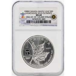 2008 $5 Canada Maple Leaf Vancouver 2010 Olympics NGC MS68