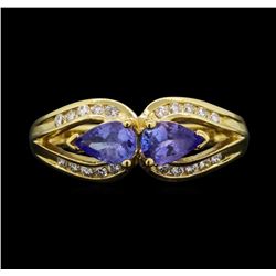 14KT Yellow Gold 0.80ctw Tanzanite and Diamond Ring