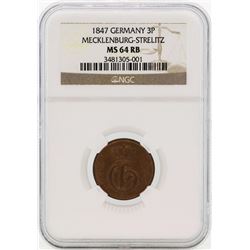 1847 Germany 3 Pfennig Coin NGC MS64RB