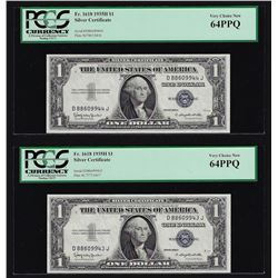 (2) Sequential 1935H $1 Silver Certificate Notes PCGS Very Choice New 64PPQ