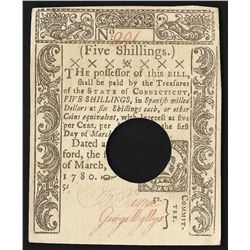 March 1780 Five Shillings Connecticut Colonial Currency Note