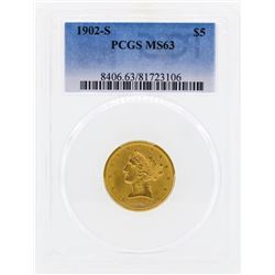 1902-S $5 Libertry Head Half Eagle Gold Coin PCGS MS63