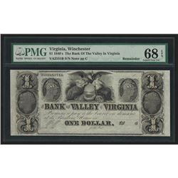 1840s $1 The Bank of the Valley in Virginia Obsolete Note PMG Superb Gem Unc 68E