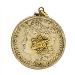 1881-O $1 Morgan Silver Dollar in Bezel with 14K Star of David