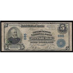 1902 $5 National Bank of Pittsburgh, PA National Currency Note