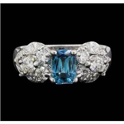 18KT White Gold 1.80ct Blue Zircon and Diamond Ring