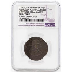 1790's Great Britain 1/2 Penny Prince of Whales Middlesex Coin NGC AU Details