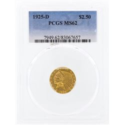 1925-D $2 1/2 Indian Head Quarter Eagle Gold Coin PCGS MS62