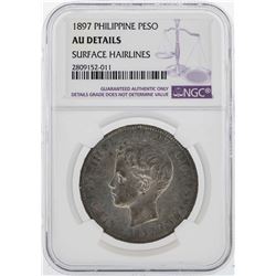1897 Philippine Surface Hairlines Peso NGC AU Details