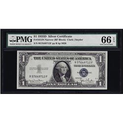 1935D $1 Silver Certificate Note Narrow PMG Gem Uncirculated 66EPQ
