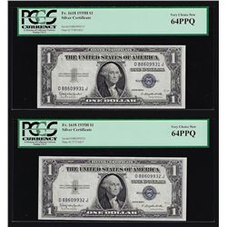 (2) Sequential 1935H $1 Silver Certificate Notes PCGS Very Choice New 64PPQ