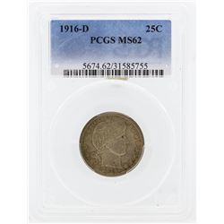 1916-D Barber Silver Quarter Coin PCGS MS62
