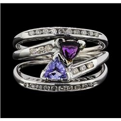10KT White Gold 0.34ct Tanzanite, Amethyst and Diamond Ring