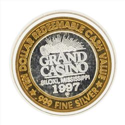 .999 Silver Grand Casino $10 Casino Gaming Token Limited Edition