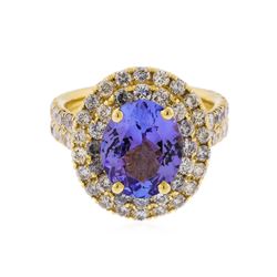 14K Yellow Gold 3.59ct Tanzanite and Diamond Ring